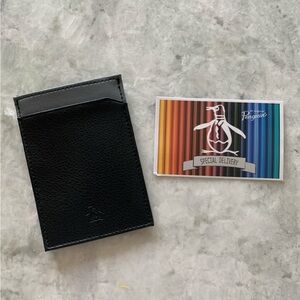 NWT Original Penguin Black & Grey Leather Card Holder – Slim Wallet